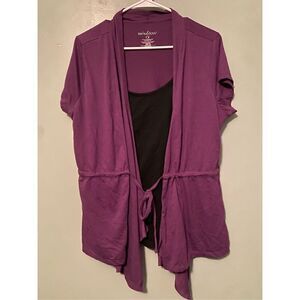 Mix & Co Purple Black Built In Tank Top Short Sleeve Cardigan Size 1X
